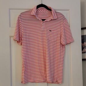 Vineyard Vines Pink and White Striped Polo